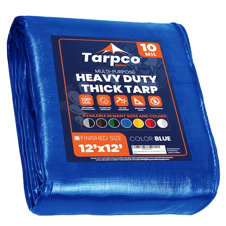 Tarpco Safety Heavy Duty Tarp, 12 ft L x 0.5 mm H x 12 ft W, 10 Mil, Blue, Polyethylene TS-155-12X12